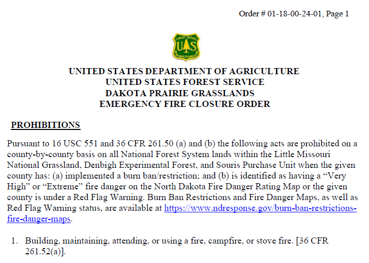 Thumbnail of the US Forest Service Emergency Fire Closure Order